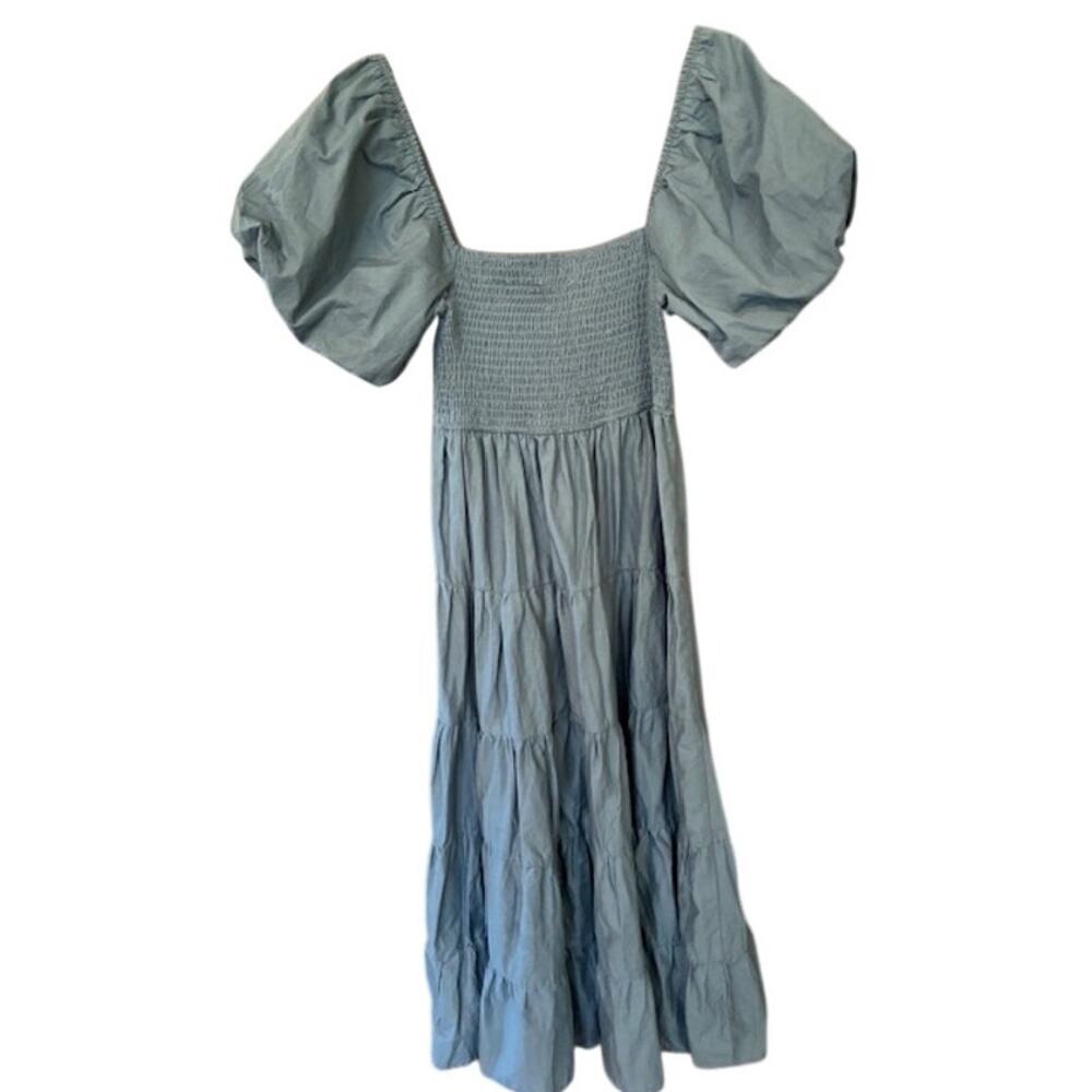 Alter’d State Smocked Tiered Puff Sleeve Midi Dress Sz  Large‎ Blue